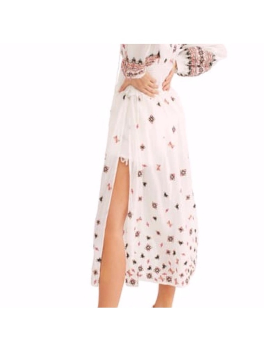 Free People White Boho Embroidered Maxi Dress with Pink and Black Accents - Picture 11 of 16